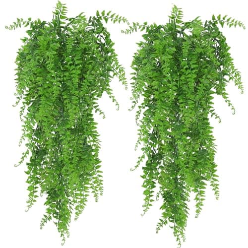 Image of Huryfox Artificial Hanging Plants Fern Vine - Fake Ivy Leaves Decoration for Indoors & Outdoors, Faux Foliage Greenery Decor for Living Room, Kitchen, Balcony, Garden, Bedroom, Farmhouse Aesthetic