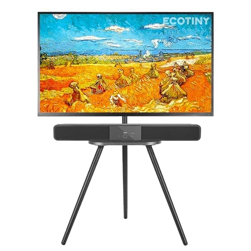 Image of ECOTINY Easel Tripod TV Stand for 43-65 Inch, Portable, Swivel & Height Adjustable Floor Stand with Wooden Tray, Supports Up to 35kg, Ideal for Bedroom, Living Room, Black (BLACK)