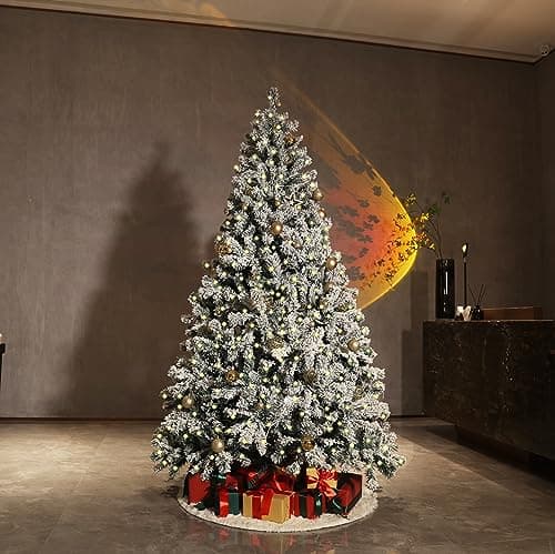 Image of Asinse 4ft Pre-Lit Snow Flocked Christmas Tree with 150 Chasing Warm LED Lights - Premium Artificial Spruce Hinged Xmas Tree with 650 Branch Tips, for Home Office Party Decoration