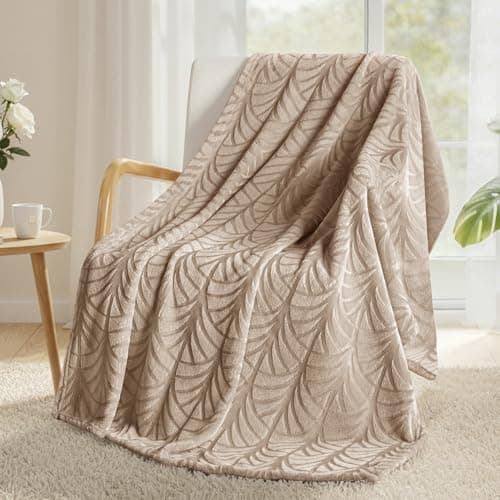 Image of Whale Flotilla Flannel Fleece Throw Blanket for Sofa, 130x150 CM Soft Fluffy Velvet Sofa Blanket with Decorative Vintage Pattern for All Season, Warm and Lightweight, Champagne