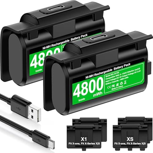 Image of HEYLICOOL Rechargeable Battery Pack for Xbox One/Xbox Series X|S,2x4800mWh Controller Battery Pack with LED Indicators for Series X/S,Play & Charge Kit