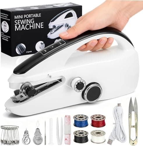 Image of NIUBDHQ Handheld Sewing Machine, Mini Sewing Machine, Battery/USB Powered, 2 Speeds, Easy to Use, Portable Sewing Machines Kits for Beginners, Easy Sewing of Clothes and Fabrics, Suitable for Home DIY