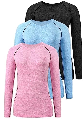 Image of Star Vibe 3 Pack Dry Fit Long Sleeve Tshirt for Women Moisture Wicking Long Sleeve Tee Outdoor Compression Running Workout Tops Black/Blue/Pink M