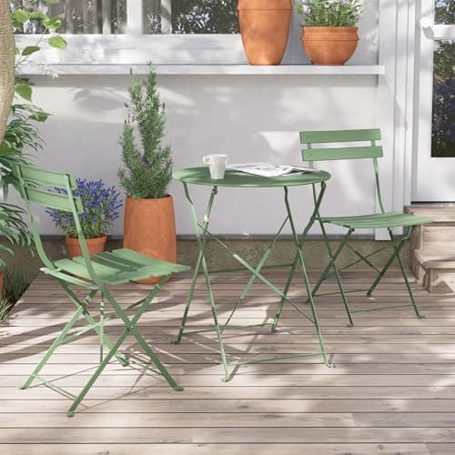 Image of Grand patio Folding Bistro Set 3 Pieces, Conversation Set, Folding 2 Chairs and 1 Table, Weather Resistant, Patio Table Chairs for Balcony,Yard, Garden (Sage Green)