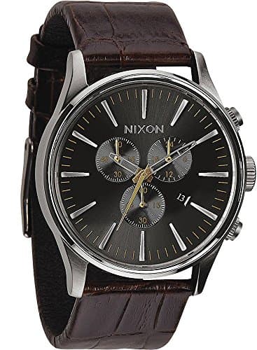 Image of NIXON Men's A4051887 Sentry Stainless Steel Watch with Brown Leather Band