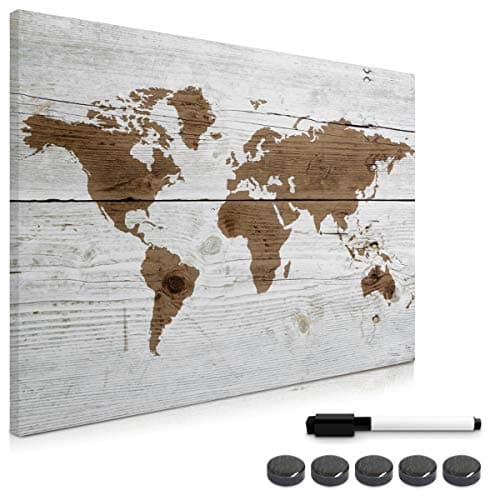 Image of Navaris Magnetic Memo Board Whiteboard - 70 x 50 cm Dry Erase White Board with Design for Wall - Includes Marker and Magnets - World Map