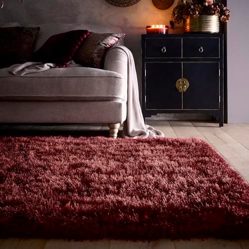 Image of Lord of Rugs Modern Plain Shaggy Rug Silky Shiny High Pile Super Soft Bedroom Living Room Fluffy Thick Rug Red Medium 120x170 cm (4'x5'6")