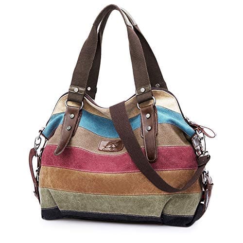 Image of SNUG STAR Multi-Color Striped Canvas Handbag Cross Body Should Purse Bag Tote-Handbag for Women (Multi Color-03)