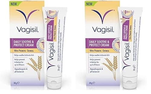 Image of Vagisil Daily Soothe & Protect Cream For Women & Sensitive Skin With Natural Prebiotic Oatmeal, Gentle Formula For Daily Use, Fragrance Free, 30g (Pack of 2)