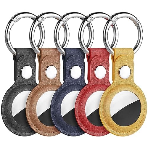 Image of Ainiv Protective Case for Apple Airtags, 5Pcs PU Leather Keyring Case, Airtag Holder, AirTag Holder, Pet Dog Cat Collar Tracker, AirTags Key Finder, Locator
