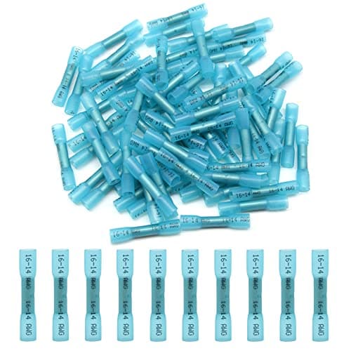 Image of Hocansen 100 Pieces Heat Shrink Butt Connectors Insulated Crimp Wire Connectors Terminal Kit（Blue/RT)