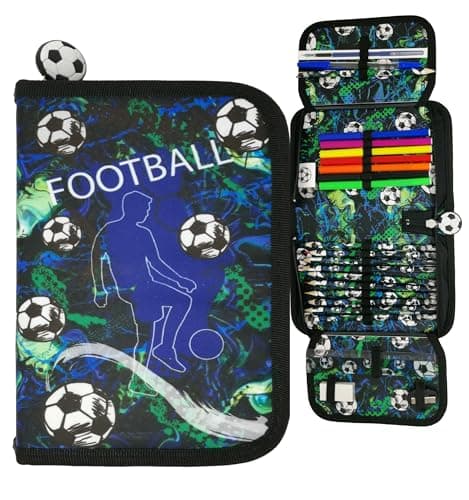 Image of Theonoi Football Pencil Case - 2 Compartment Double Decker Filled with School Supplies