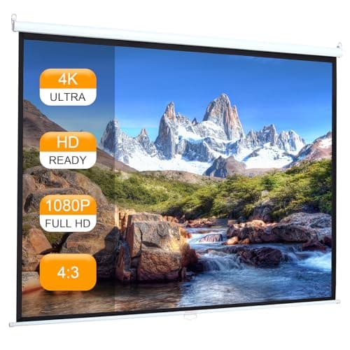 Image of DKIEI 84" Pull Down Projector Screen, 4K HD Projection Screen with 4:3 Aspect Ratio, Outdoor Home Cinema Wall or Ceiling Mountable Screen with Auto-Locking Mechanism & Aluminum Protective Casing