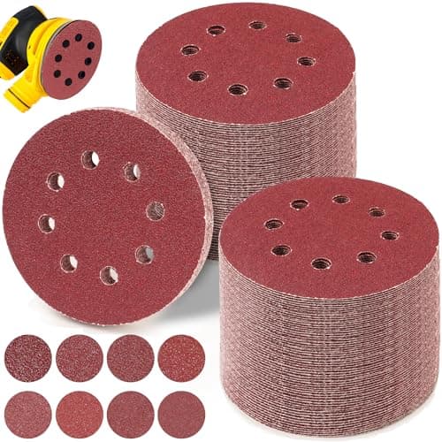 Image of 100pcs 125mm Sanding Discs, 5 Inch 8 Hole Hook and Loop Sanding Pads for Random Orbital Sanders Discs (40/60/80/120/180/240/320/400 Mixed Grit) for Wood, Metal, Plastic