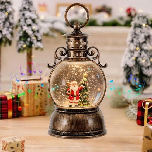 Image of Christmas Snow Globe Lantern with Music, Glittering Water Lantern Snow Globe USB/Battery Operated LED Lanterns Christmas Decoration Light Up Santa Claus Snow Globes for Home Decor Xmas Gift