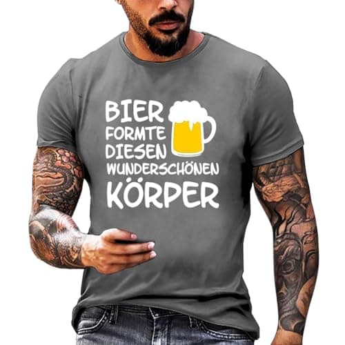 Image of Men's Casual Slim Fit Print T-Shirt for Everyday Use with Crew Neck Comfortable Stretchy Ideal for Spring, gray, S