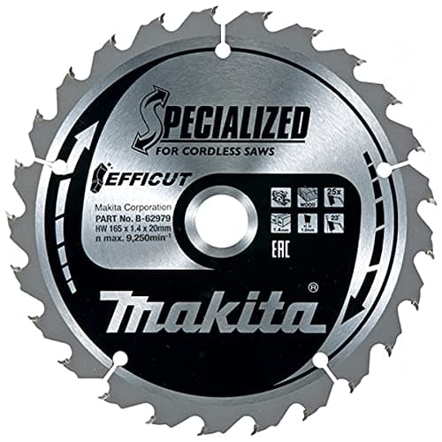 Image of Makita B-62979 Efficut Cordless Plunge Saw TCT Saw Blade 165mm x 20mm x 25T