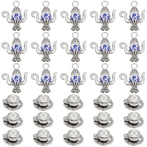 Image of SUNNYCLUE 1 Box 40Pcs 2 Styles Teapot Charms Tea Cup Charms Bulk Mini Coffee Antique Silver Tea Cups Cute Tibetan Vintage Mugs Teapots Pendants for Jewelry Making Necklaces Crafts Women DIY Earrings