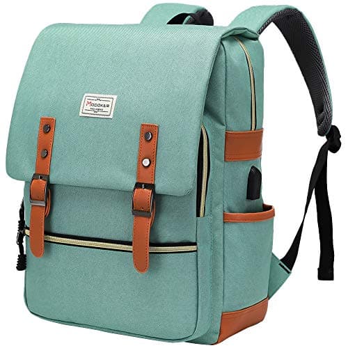 Image of MODOKER Vintage Women Laptop Backpack with USB Charging Port, School College Backpack for Women Men Fashion Backpack Fits 15.6Inch Notebook, Slim Casual Travel Daypack Bookbag Green