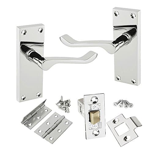 Image of HANDLESTORE Victorian Scroll Door Handle Pack – Polished Chrome Finish, Pair of Handles with 2.5" Tubular Latch & 3" Hinges