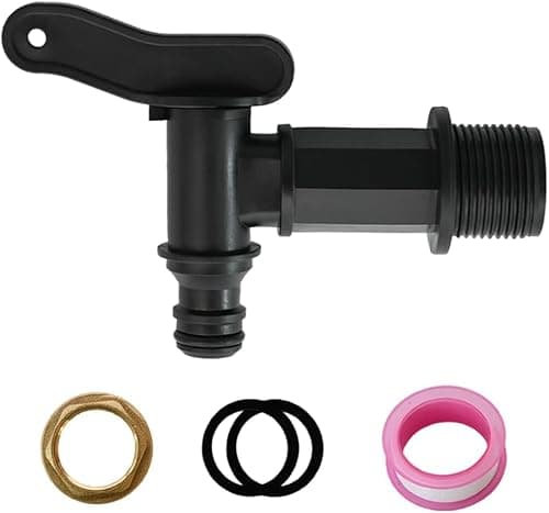 Image of Armo® 3/4" Replacement Garden Water Butt Tap Connector Hosepipe Rain Barrel Water Butt Tap With Brass Thread NUT, Black