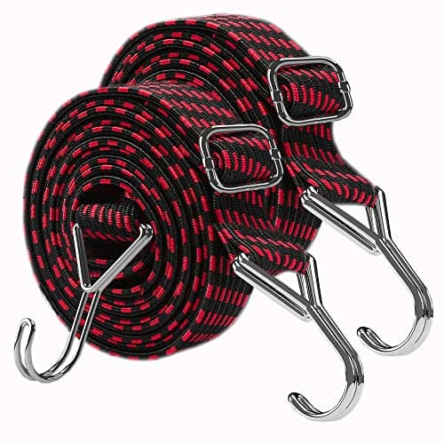 Image of Bungee Cords With Hooks Adjustable - Elastic Heavy Duty Straps Rope 2 Pack 2m Flat Bungee Straps for Bike Luggage Rack Tarp Camping Tent Car Roof Rack Fixings