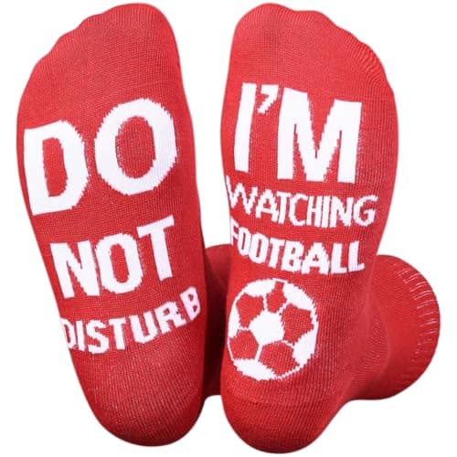 Image of Himozoo Funny Football socks For Women Men, Do Not Disturb I'm Watching Football Cotton Calf Socks, Novelty Father's Day Gifts from Son Daughter, Ideas for Husband Boyfriend, Size 6-11
