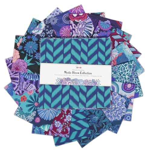Image of Soimoi 40 Pcs Cotton Fabric Squares Bundles Charm Packs for Quilting, Fat Quarter Layer Cakes, Precuts Quilt Squares 10 x 10 inches, DIY Fabric Bundle- Mystic Bloom Collection