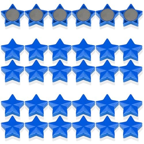 Image of PYJLBX 30Pcs Fridge Magnets – Strong Mini Magnets for Whiteboard, Notice Board, Crafts – Heavy Duty Small Cute Magnets for Adults, Kitchen, Office, Home – Decorative Magnet Magnetic Dots (Star, Blue)