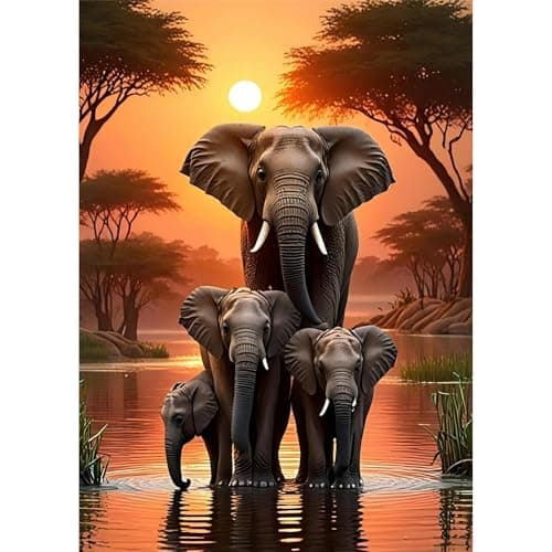 Image of TOSTOG Diamond Painting Kits for Adults,Full Drill 5D DIY Elephant Diamond Art Kit Diamond Crystal Rhinestone Arts and Crafts Picture for Home Wall Decor 30x40cm