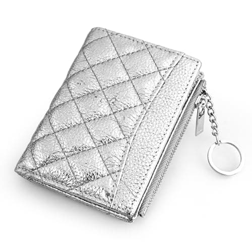 Image of befen Genuine Leather Purse for Women Small Coin Purse Women Silver RFID Credit Card Wallet with Gift Box