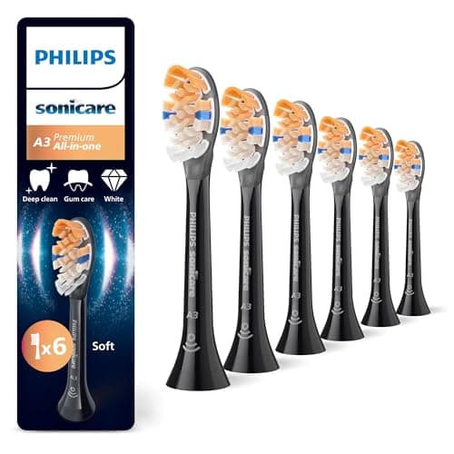 Image of Philips Sonicare A3 Premium All-in-One, Genuine Replacement Toothbrush Heads, Black, 6 Pack, HX9096/88