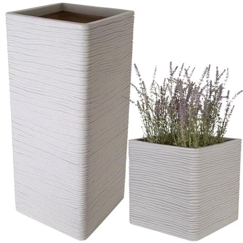 Image of STORM TRADING GROUP Stone Effect Amalfi Square & Tall Flower Planters Ideal For Home, Balconies, Gardens, Greenhouses & Patios (1, Amalfi Square (30cm))