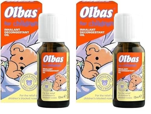 Image of Olbas Oil for Children 12ml - Inhalant Decongestant Oil - Relief from Catarrh, Colds & Blocked Sinuses - for Children Over 3 Months Old, 12 ml (Pack of 2)