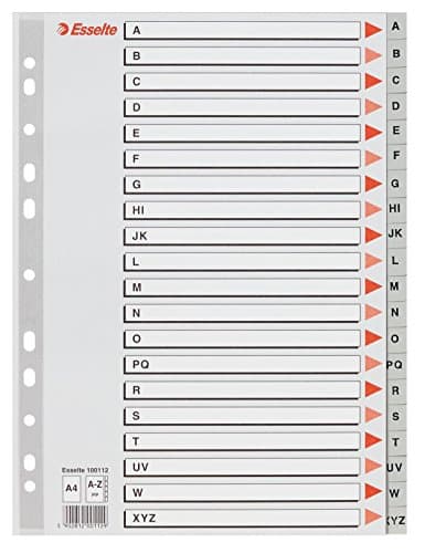 Image of Esselte A4 A-Z Index, Heavy Duty Plastic, Grey