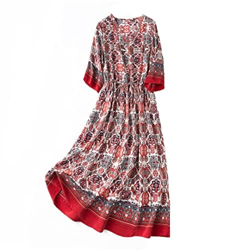 Image of Lmtossey Ladies Silk Crepe Chine Ethnic Maxi Dress Printed Long Sleeve Dress