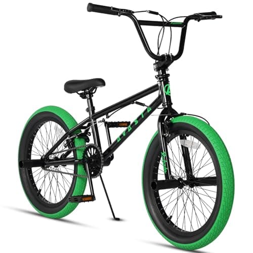 Image of AVASTA 20 Inch Freestyle BMX Bicycle Big Kids Teenager Bike for Age 6 7 8 9 10 11 12 13 14 Years Old Boys Girls Teen Youth Adult and Beginner-Level Rider with 4 Peg, 360 Degree Gyro, Black & Green