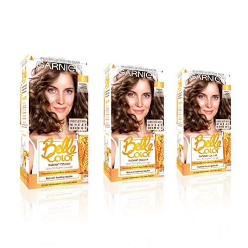 Image of Garnier Belle Color Brown Hair Dye Permanent, Natural looking Hair Colour Up to 100 Percent grey coverage - 6 Light Brown, Pack of 3