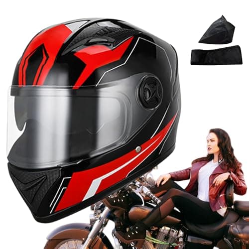 Image of Motorcycle Helmets, 54-61cm Full Face Helmet, Bike Helmets, Road Racing Bike Helmet, Breathable Full Face Motorcycle Street Helmets, Shockproof Baseball Cap Red