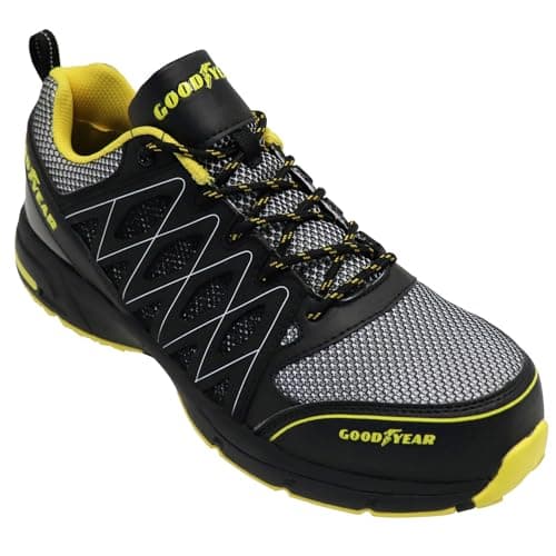 Image of Goodyear Men’s Safety Shoes S1P SRA HRO Safety Rated Workwear Metal Free Lightweight Breathable Comfortable Work Trainers (Black/Yellow, 8 UK)