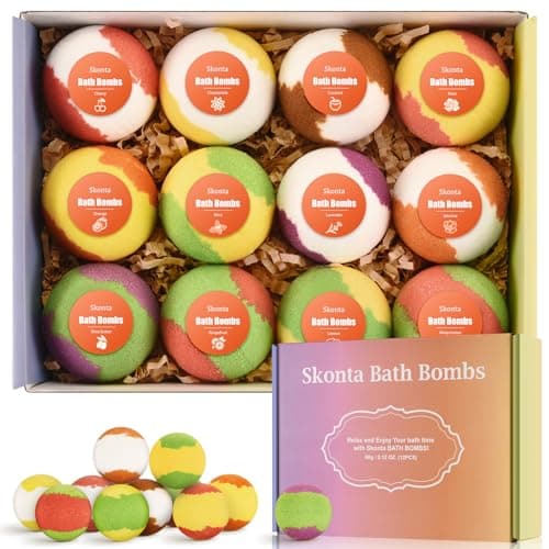Image of Skonta Bath Bombs Gift Set, 12-Pieces Handmade Fizzy Bubble Bath Bombs, Vegan & Cruelty Free, Perfect for Bubble and Spa Bath, Birthday Mothers Day Gifts Idea for Her/Him, Wife, Girlfriend Teens