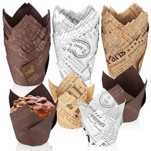 Image of 150 Pcs Tulip Muffin Cases for Baking, Tulip Cupcake Cases Greaseproof Muffin Cups, Cup Cake Cases for Baking, Christmas Wedding Birthday Party, Vintage Style