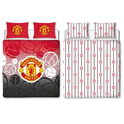 Image of Manchester United FC Character World Official Double Duvet Cover Set, Weapon Design | Red Reversible 2 Sides Football Cover Official Goods Including Matching Pillow Cases