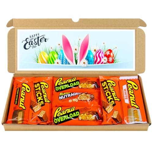 Image of Easter Bunny Chocolate Hamper, Letterbox Chocolate Gift Box of Fullsize American Peanut Butter Chocolate bars, Ideal Gifts For Women & Gifts For Him (Happy Easter)