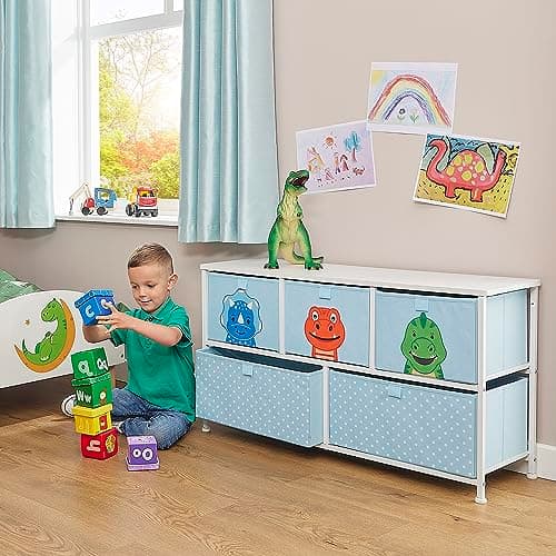 Image of Liberty House Toys Kids Dinosaur 5 Drawer Storage Chest, Blue