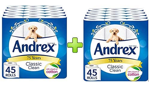 Image of Andrex Classic Clean Toilet Roll Tissue Paper - 90 Rolls Bulk Multi Pack Offer