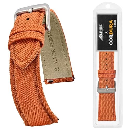 Image of Alpine Cordura Fabric 22mm Watch Band - Quick Release Replacement Straps - Water Resistant Back Lining Leather Straps- Watch Bands for Women & Men - Compatible with Regular & Smart Watch Bands(Orange)