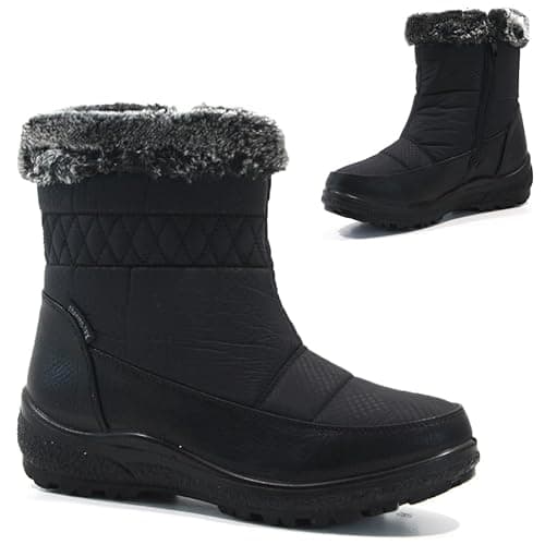 Image of Women's Snow Boots - Winter Fur-Lined Ankle Boots with Side Zipper | Lightweight, Anti-Slip Walking Boots for Outdoor (Black, UK Footwear Size System, Adult, Women, Numeric, Medium, 5)