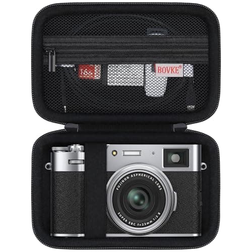 Image of BOVKE Carrying Case for Fujifilm X100VI / X100V / X-E5 Digital Camera, Extra Mesh Pocket for Fuji Camera Accessories Charging Cables, Black