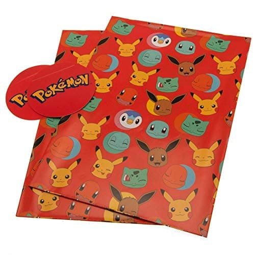 Image of Pokémon Wrapping Paper Set – 2 Sheets & 2 Gift Tags | Official Style Pokémon Gift Wrap | Pikachu, Charmander, Bulbasaur Design | Kids Birthday Wrapping Paper